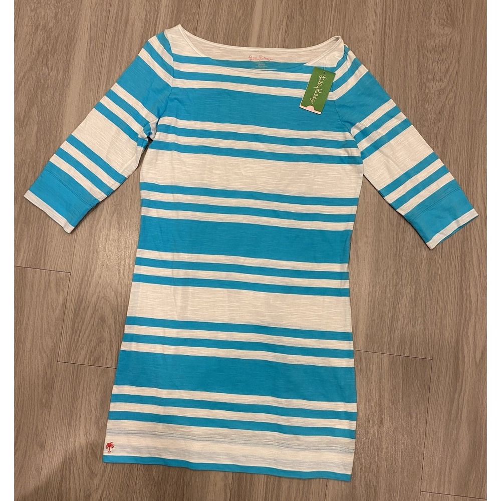 Lilly Pulitzer Shirt Dress Womens Small Blue Striped  3/4 Sleeve T Shirt NWT $98